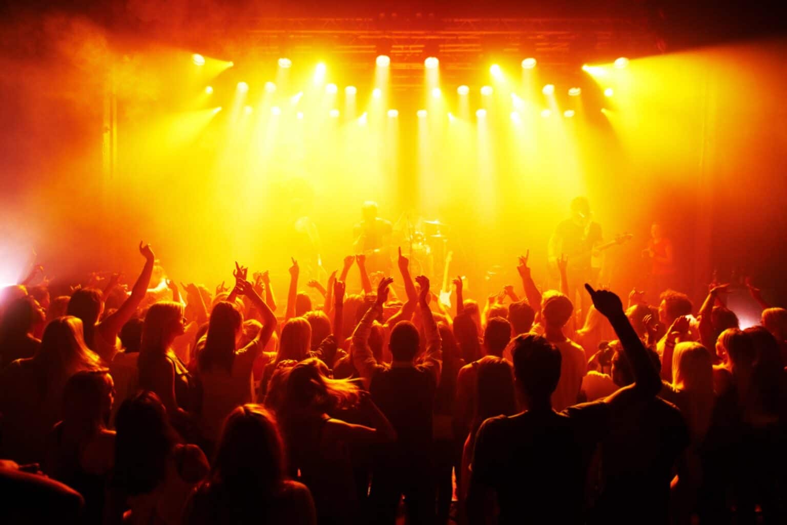 Crowd cheering band on stage that was booked by Good Company Entertainment Group in Edmonton