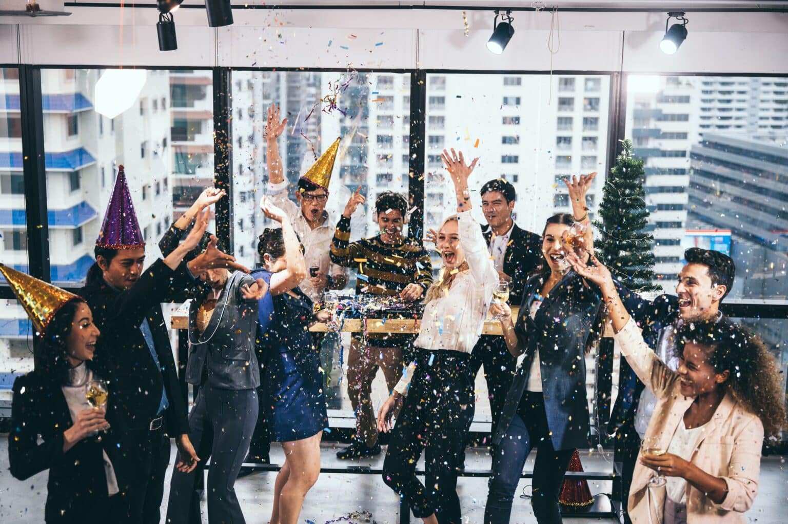 Group of people dancing at corporate party celebrating with Good Company Entertainment Group in Edmonton