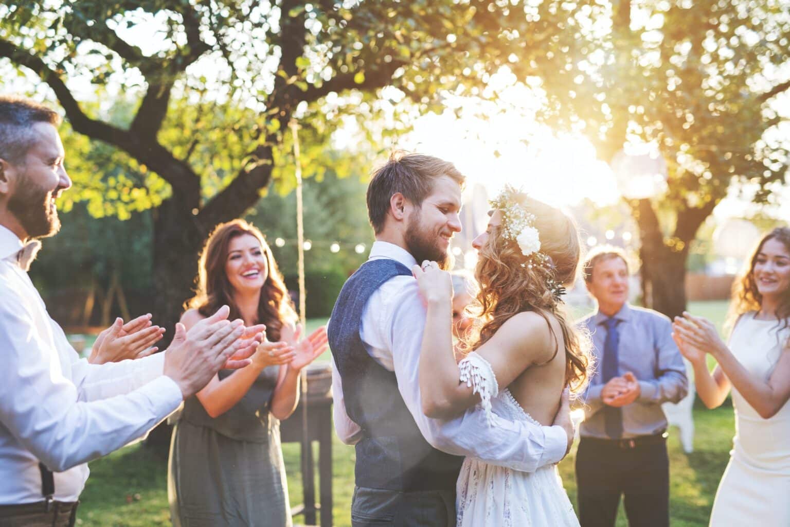 Bride and groom enjoying first dance as husband and wife with music provided by Good Company Entertainment Group in Edmonton